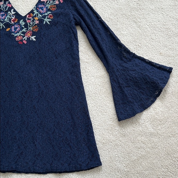 Xhilaration Navy Blue Midi Dress with Floral Embroidery - Size S - Picture 5 of 8